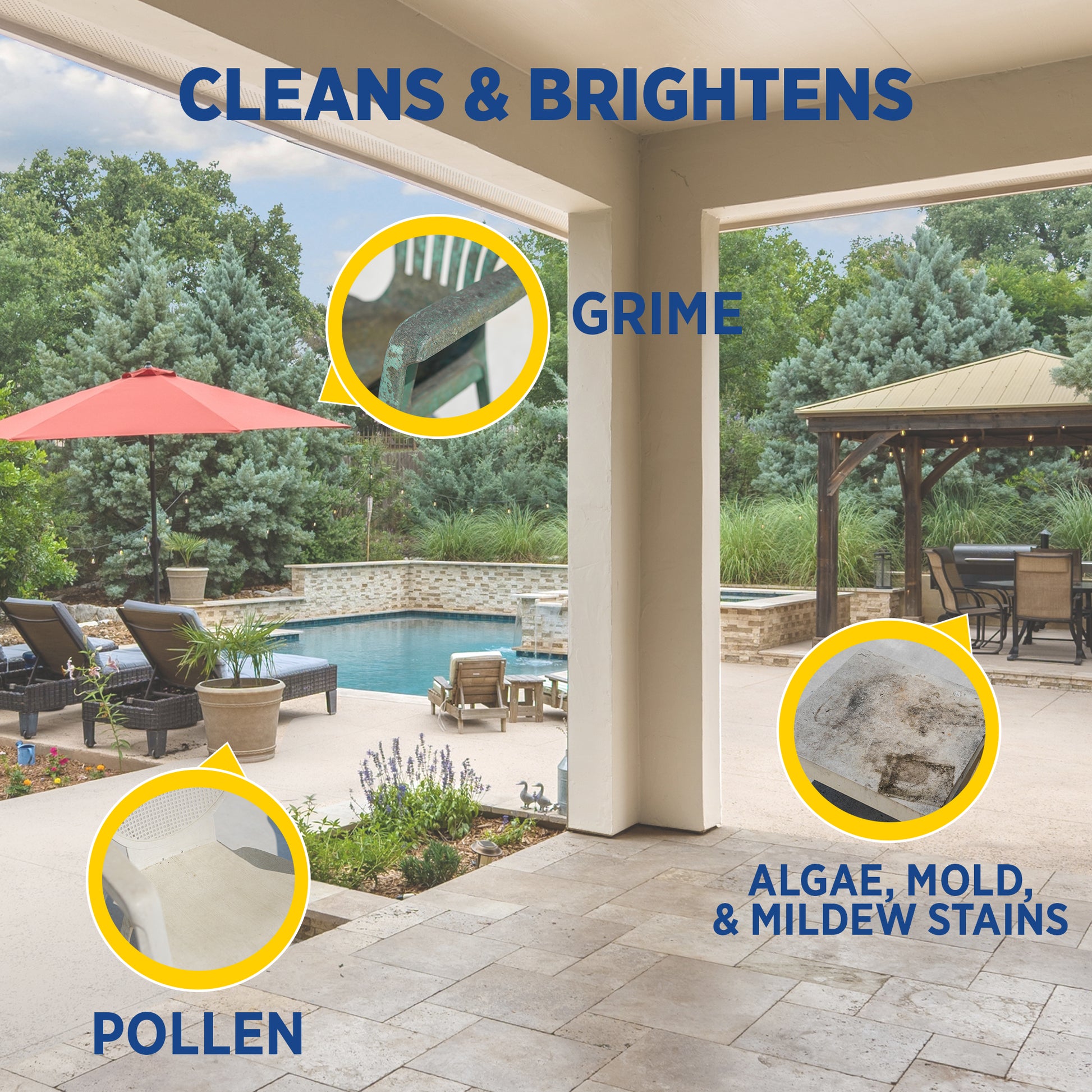 cleaning patio umbrella mold mildew Zep Outdoor Foaming Cleaner & Brightener - Outdoor Bleach Cleaner