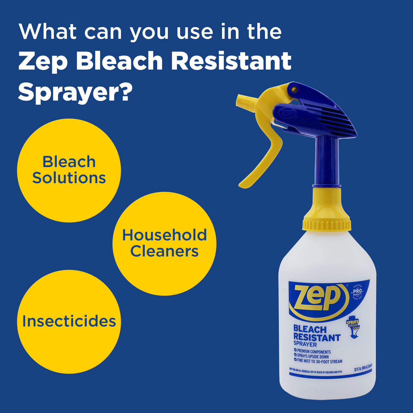 Zep Bleach Resistant Sprayer – Holds Chemicals including Bleach – 32 oz