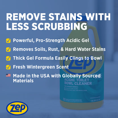 Zep Acidic Toilet Bowl Cleaner Removes Hard Water Stains – 1 Gallon (Case of 4) with Zep Drain Defense - 64 oz (Case of 4) Bundle