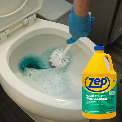 Zep Acidic Toilet Bowl Cleaner Removes Hard Water Stains – 1 Gallon (Case of 4) with Zep Drain Defense - 64 oz (Case of 4) Bundle