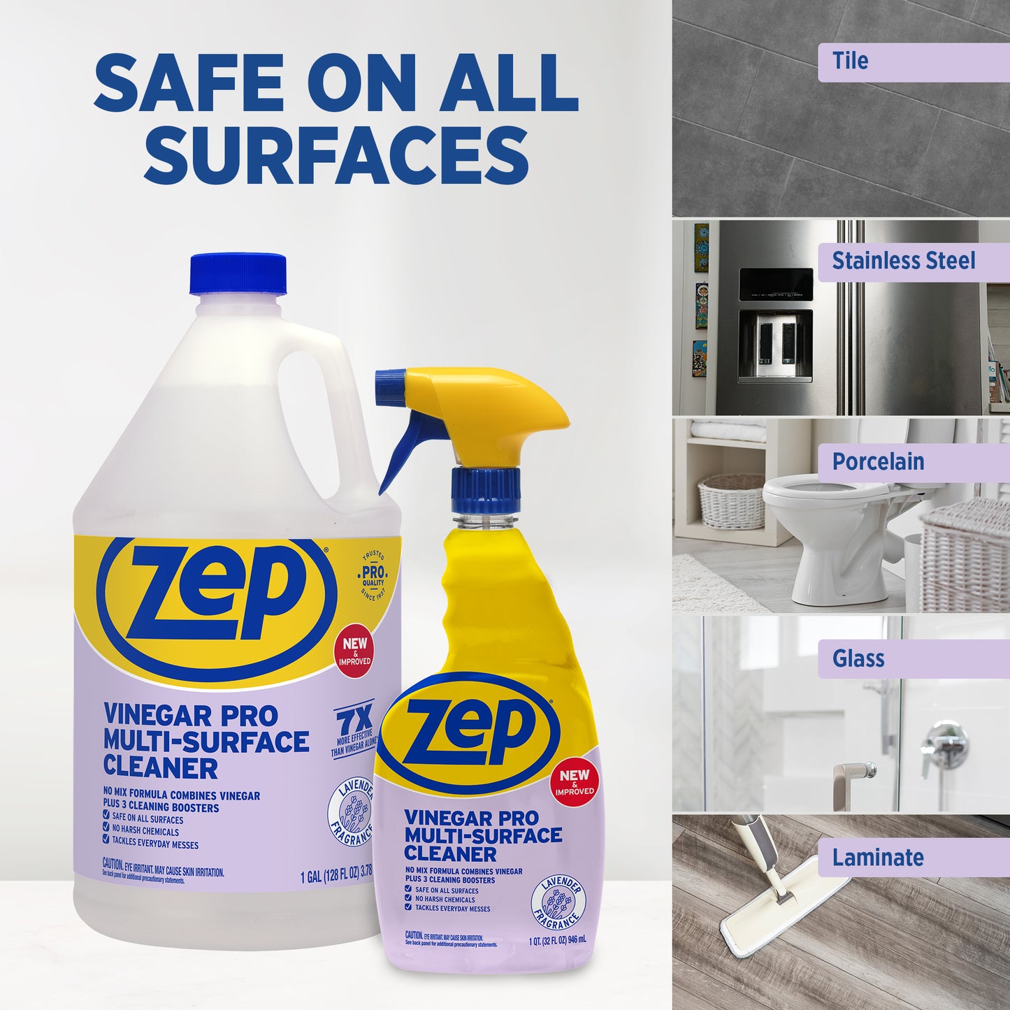 Zep Vinegar Pro Multi-Surface Cleaner – 7x More Effective than Vinegar Alone – 1 Gallon