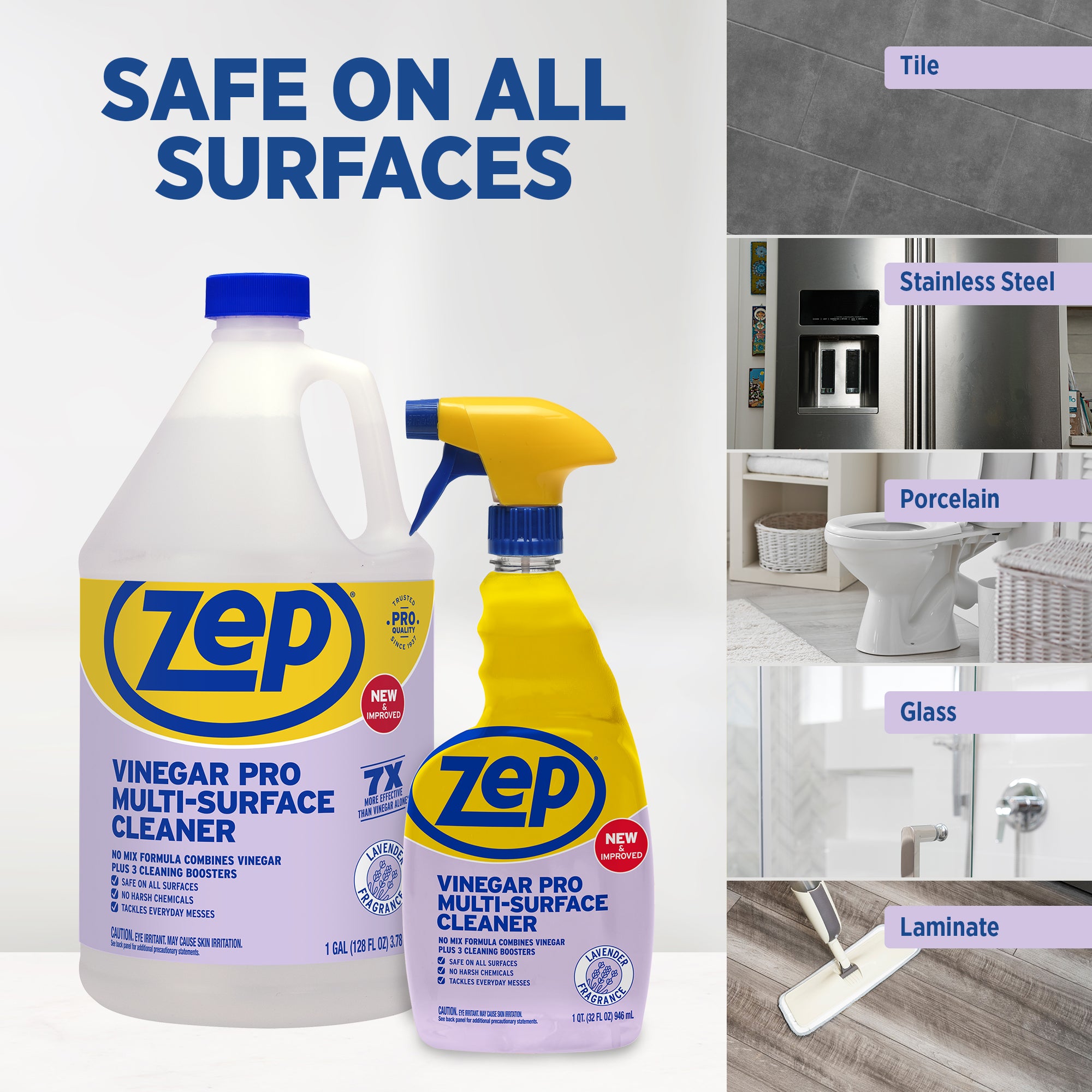 Zep Vinegar Pro Multi-Surface Cleaner – 7x More Effective than