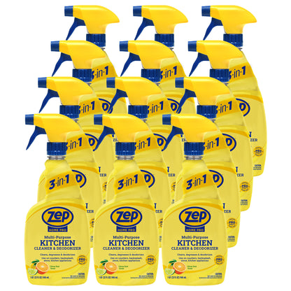 Zep Home Pro Kitchen Cleaner & Deodorizer - 32 oz - Powerful cleaning formula cuts through tough grease, grime, food spills, and odors on kitchen surfaces with a fresh citrus scent