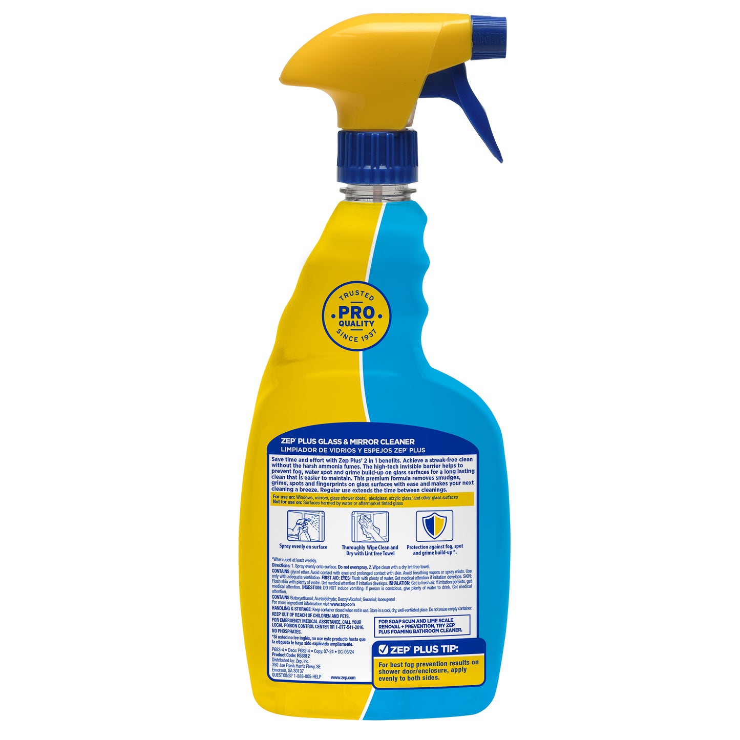 Zep Plus Glass & Mirror Foaming Cleaner 32 oz and Blue Microfiber Rag