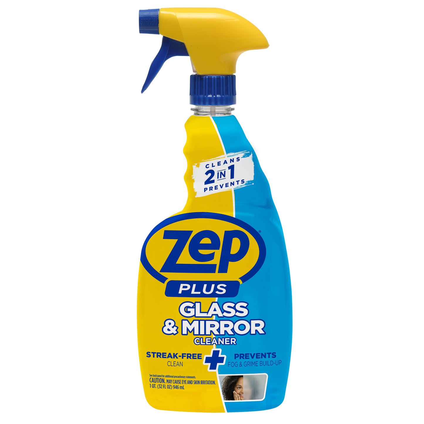 Zep Plus Glass & Mirror Foaming Cleaner 32 oz and Blue Microfiber Rag