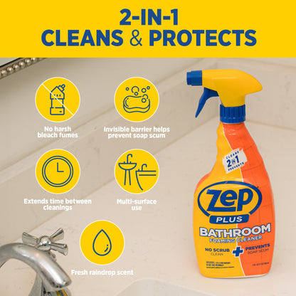 Zep Plus Bathroom Foaming Cleaner 32 oz and Blue Microfiber Rag