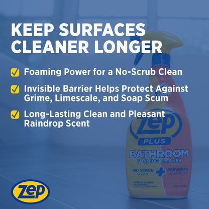 Zep Plus Bathroom Foaming Cleaner 32 oz and Blue Microfiber Rag