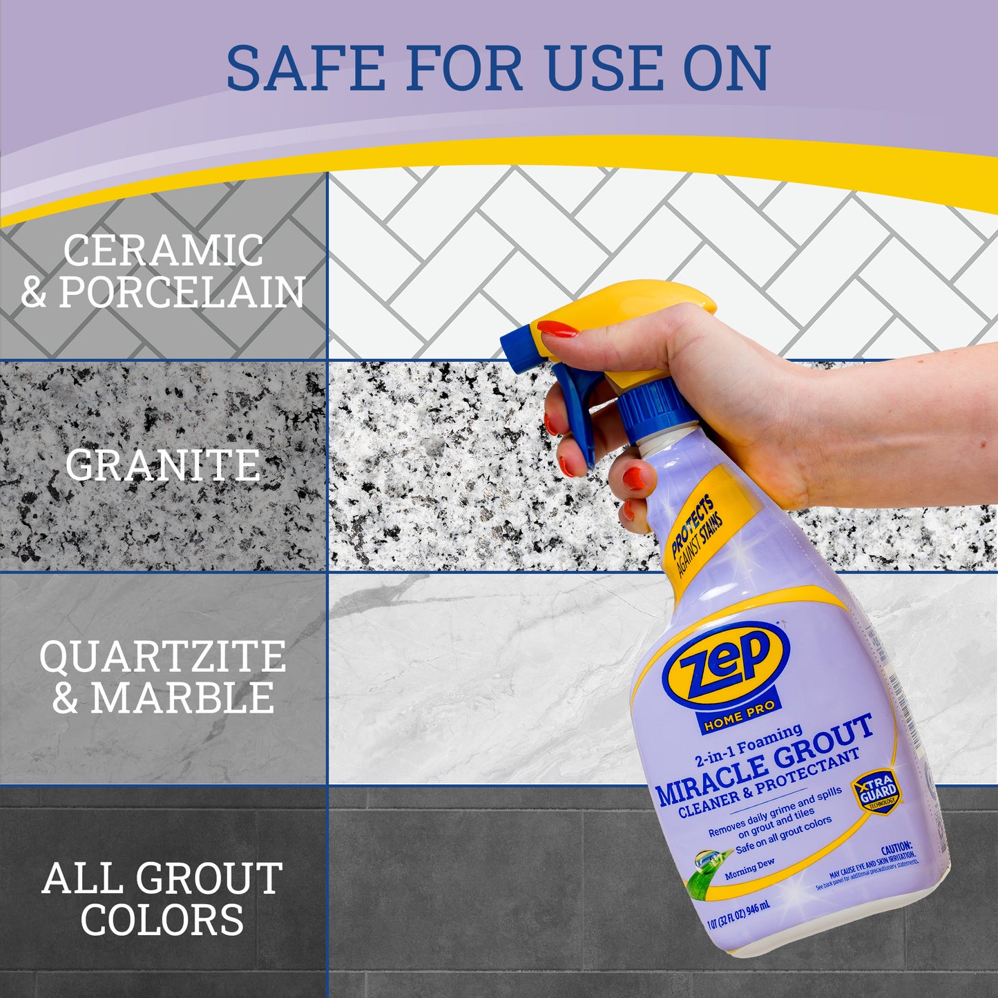 Zep Home Pro Foaming Miracle Grout Cleaner & Protectant - Protects Against Grime Buildup - 32 oz.