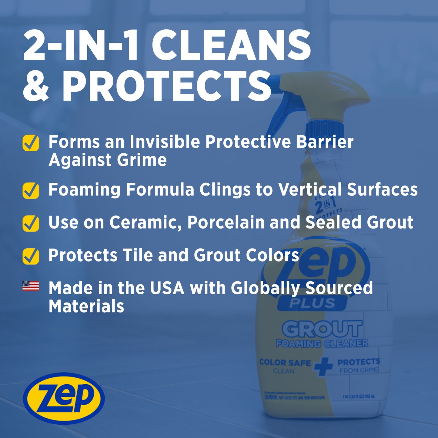 Zep Plus Foaming Grout Cleaner – Protects Grout from Grime – 32 oz.