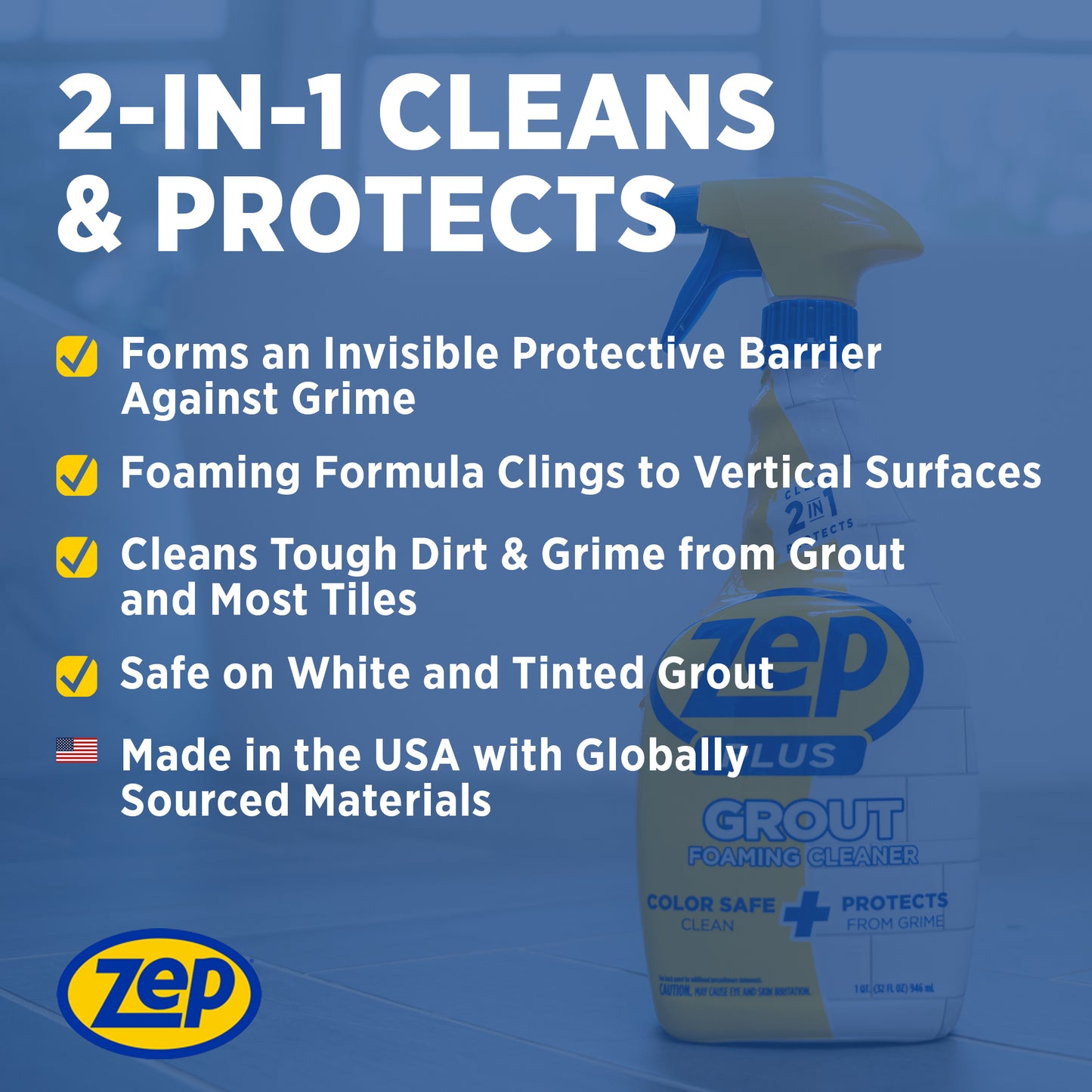Zep Plus Foaming Grout Cleaner 32 oz and Blue Microfiber Rag