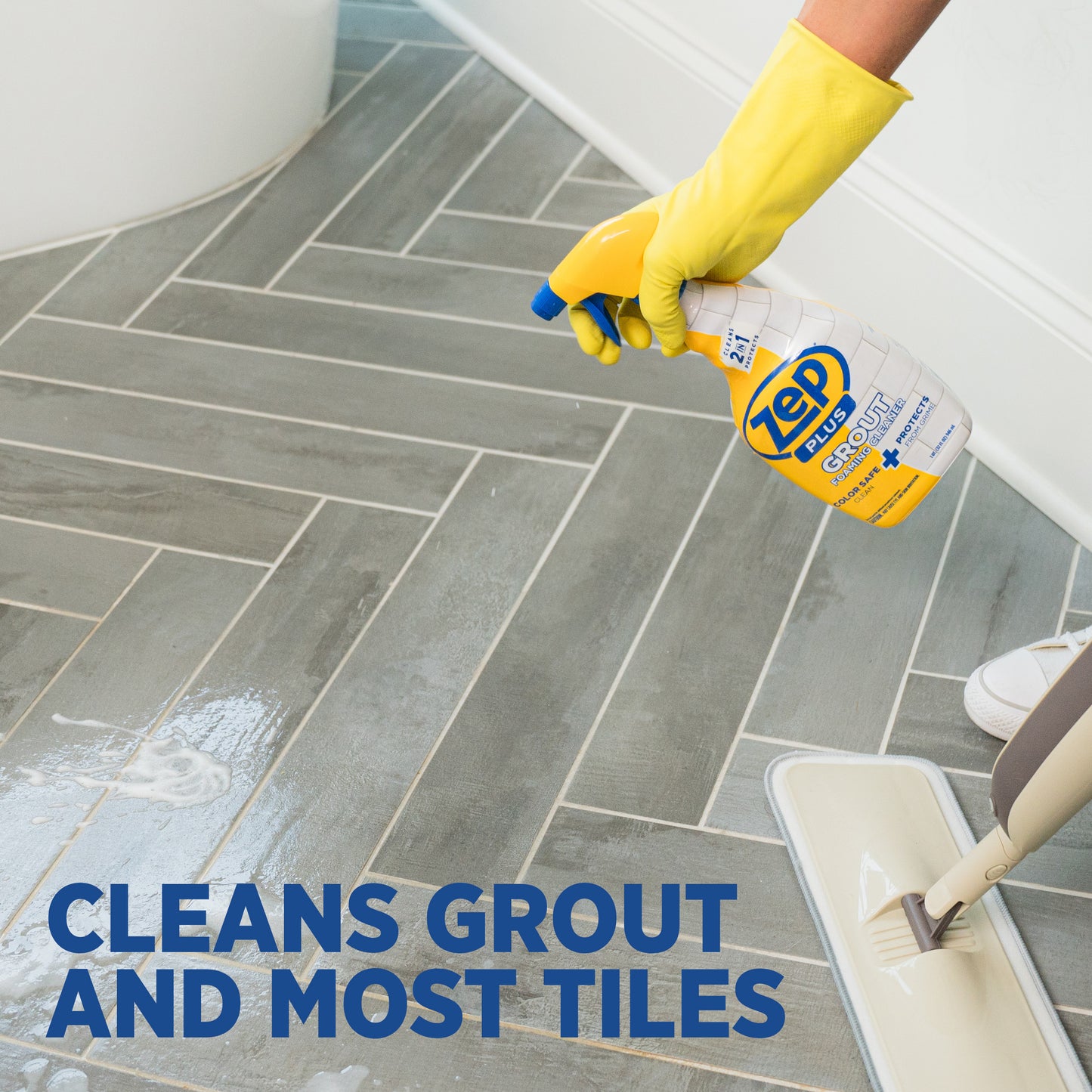 Zep Plus Foaming Grout Cleaner 32 oz and Blue Microfiber Rag