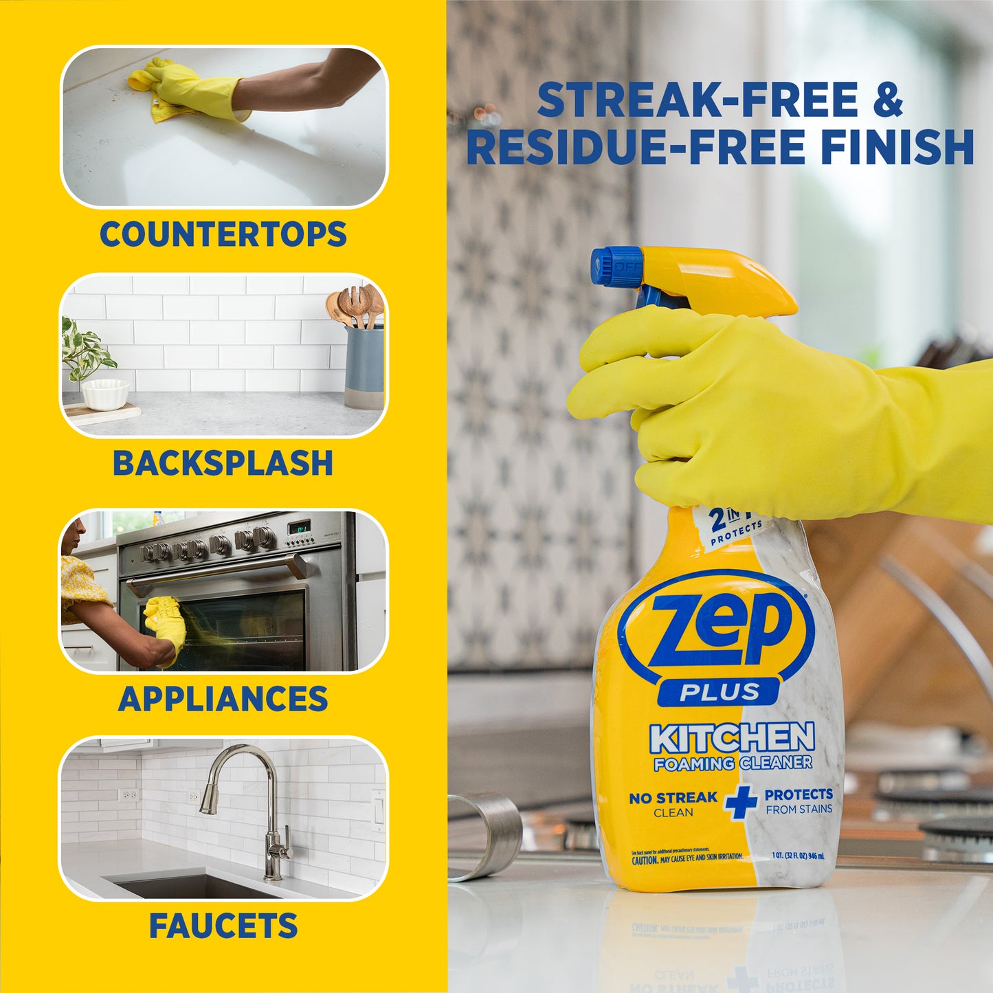 Zep Plus Foaming Kitchen Cleaner – Streak-Free Stain Protection – 32 oz.