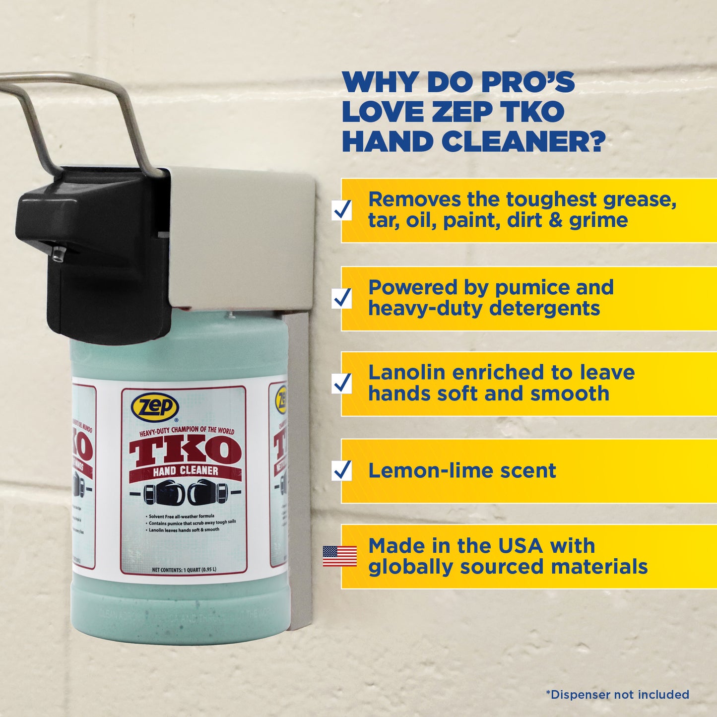 Zep TKO Hand Cleaner - Scrubs Away Tough Soils - 1 qt