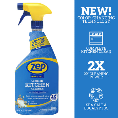 Zep Home Pro Complete Kitchen Cleaner -  Patent Pending Formula Changes Color From Blue to White as it Cleans Away Grease - 24 oz