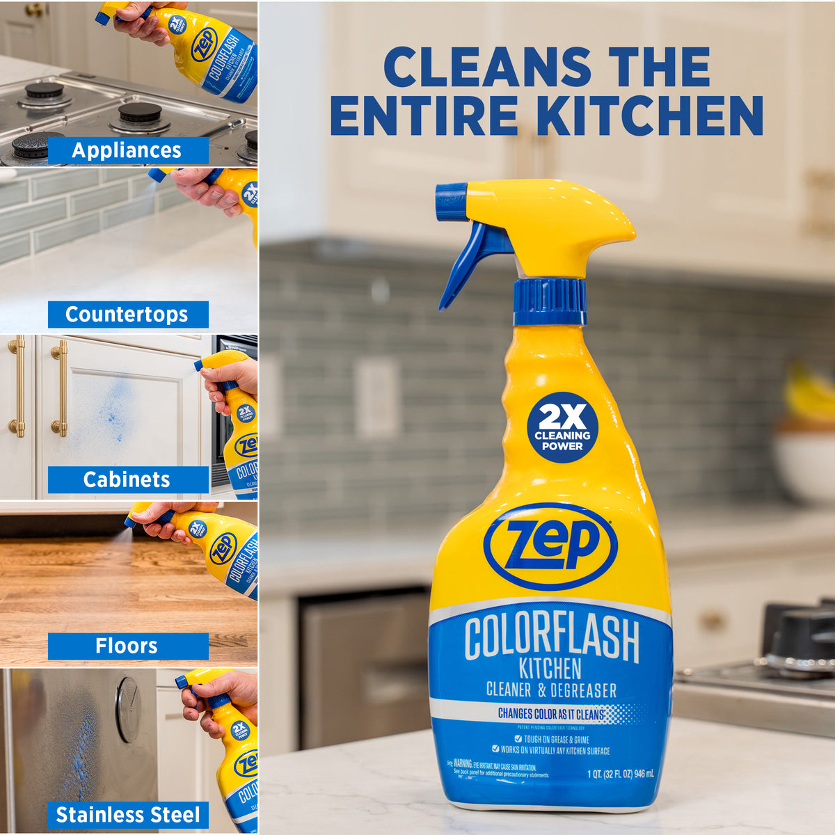 Zep Colorflash Kitchen Cleaner & Degreaser – Color-Changing Formula – 32 oz