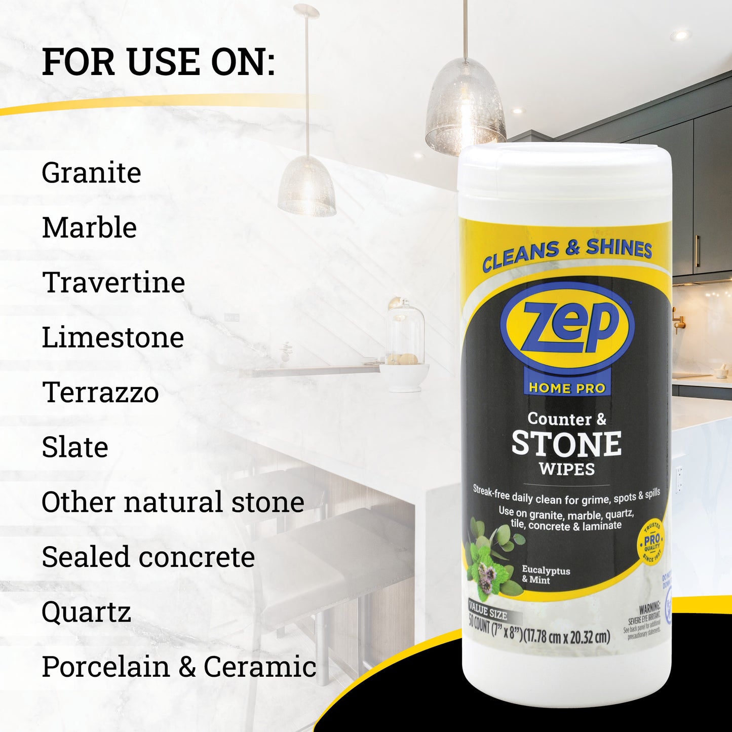 Zep Home Pro Counter & Stone Wipes 50 ct.