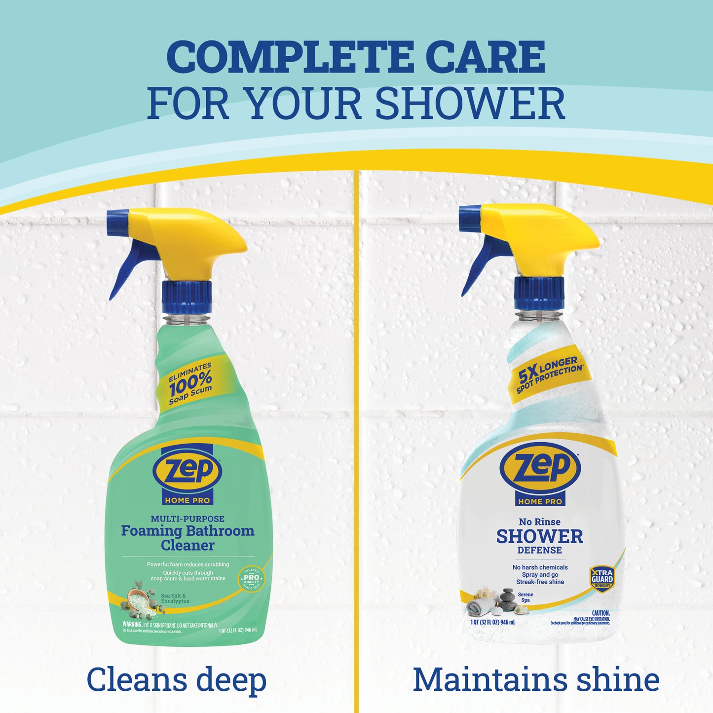 Zep Home Pro No-Rinse Shower Defense Cleaner with XtraGuard Technology - 32 Fl. Oz.