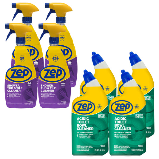 Zep Acidic Toilet Bowl Cleaner - Removes Hard Water Stains (Case of 4) with Zep Shower, Tub & Tile Cleaner – Eliminates Hard Water Stains (Case of 4) Bundle