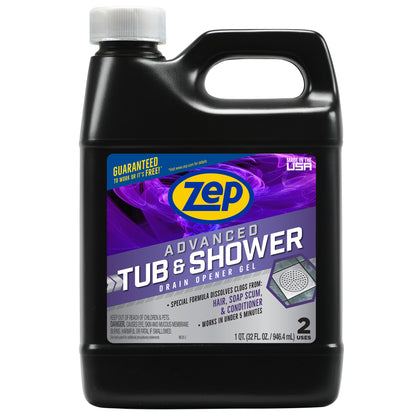 Zep Advanced Tub & Shower Drain Opener Gel – Dissolves Hair – 32 oz