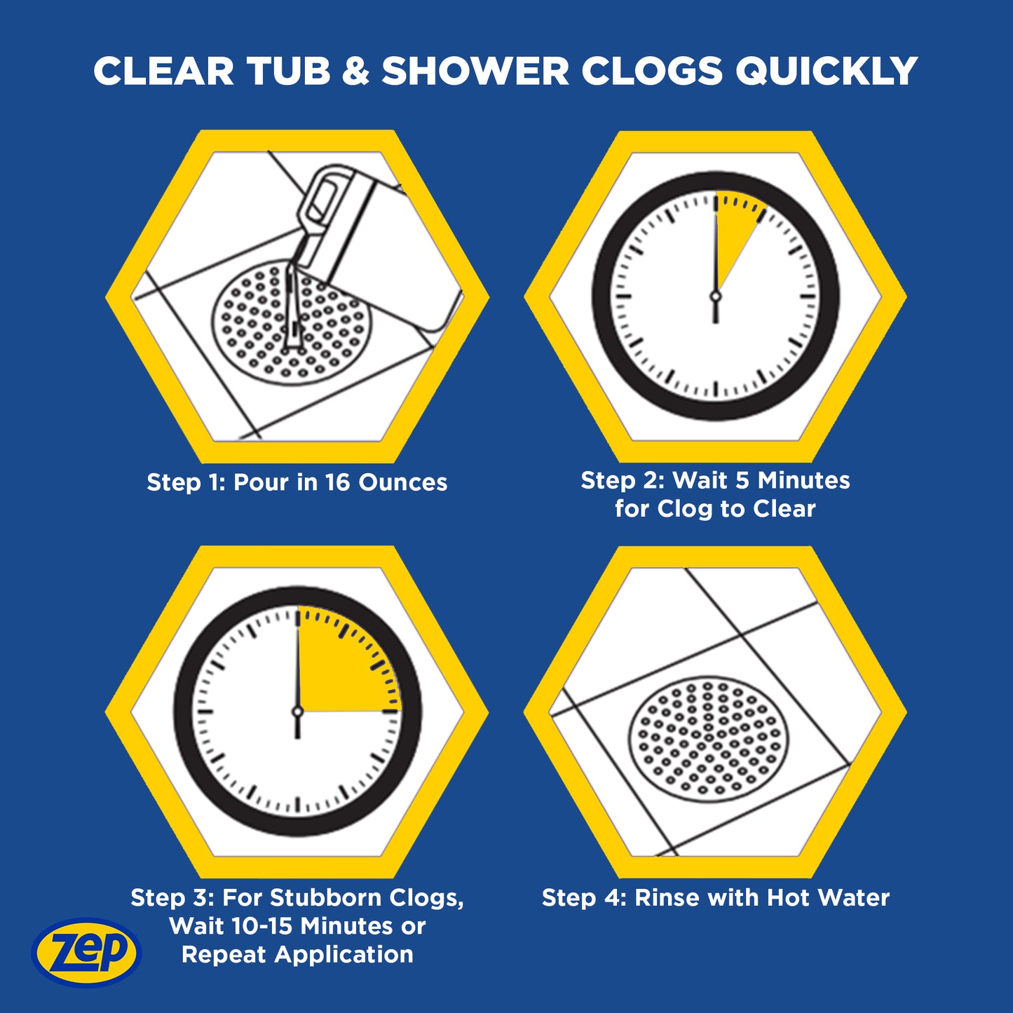 Zep Advanced Tub & Shower Drain Opener Gel – Dissolves Hair – 32 oz