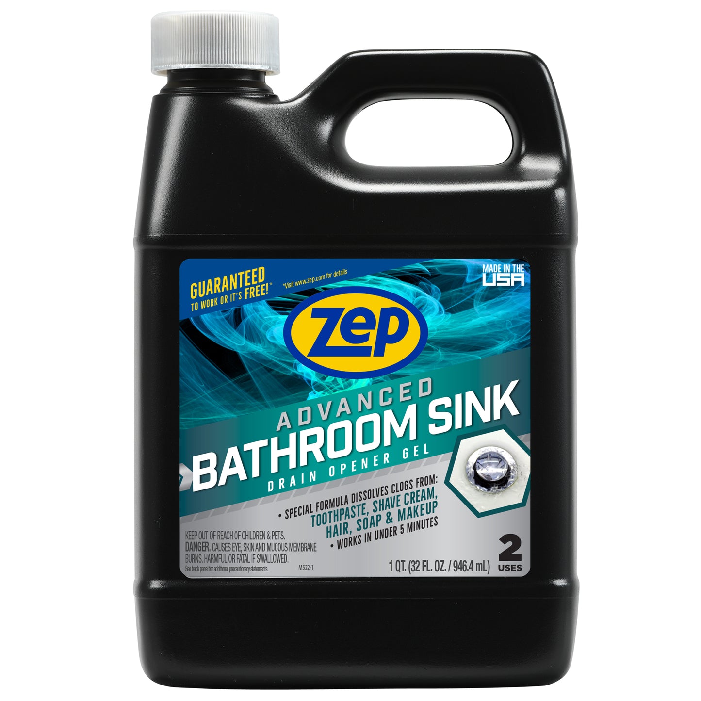 Zep Advanced Bathroom Sink Drain Opener Gel – Dissolves Clogs – 32 oz