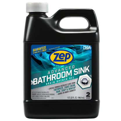 Zep Advanced Bathroom Sink Drain Opener Gel – Dissolves Clogs – 32 oz