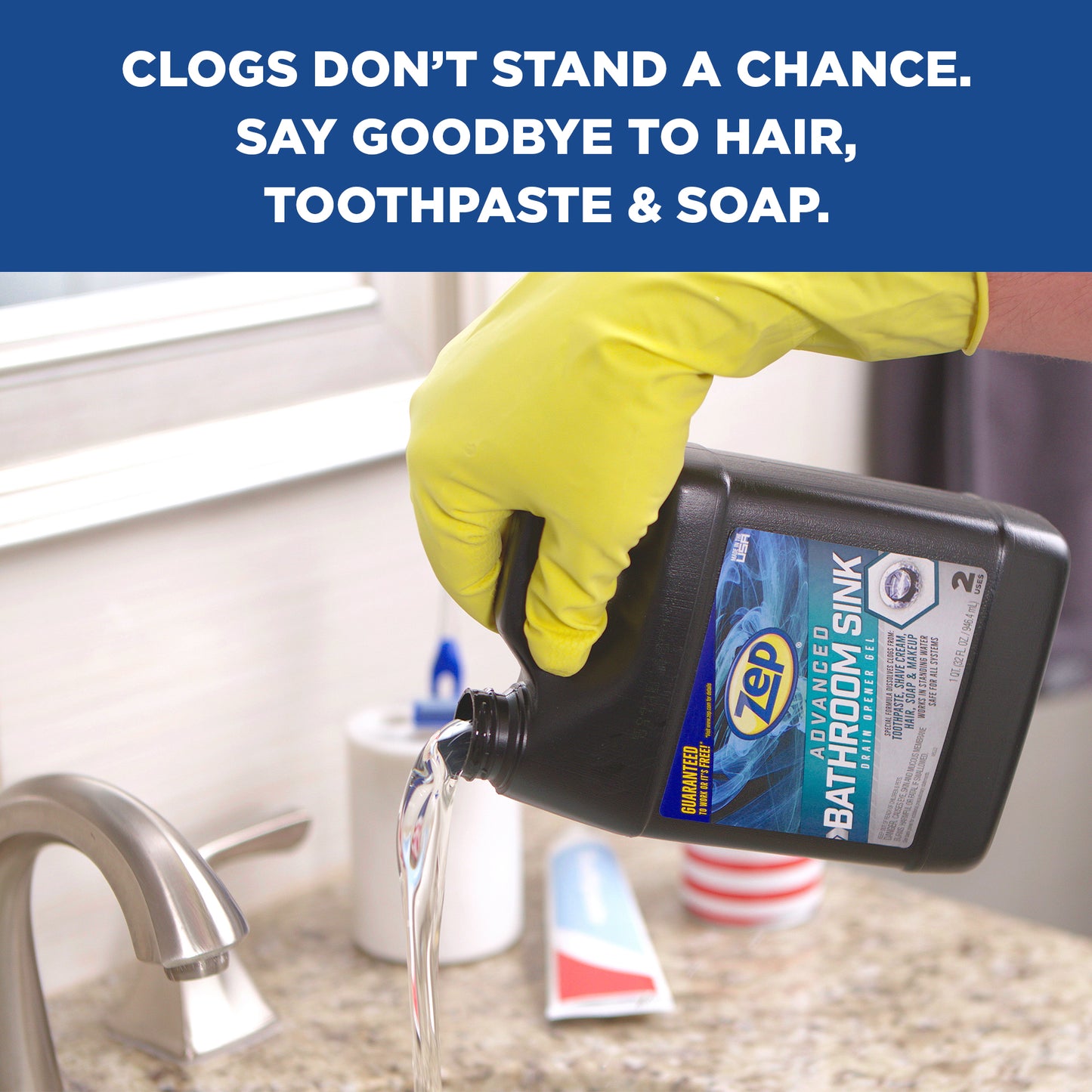 Zep Advanced Bathroom Sink Drain Opener Gel – Dissolves Clogs – 32 oz