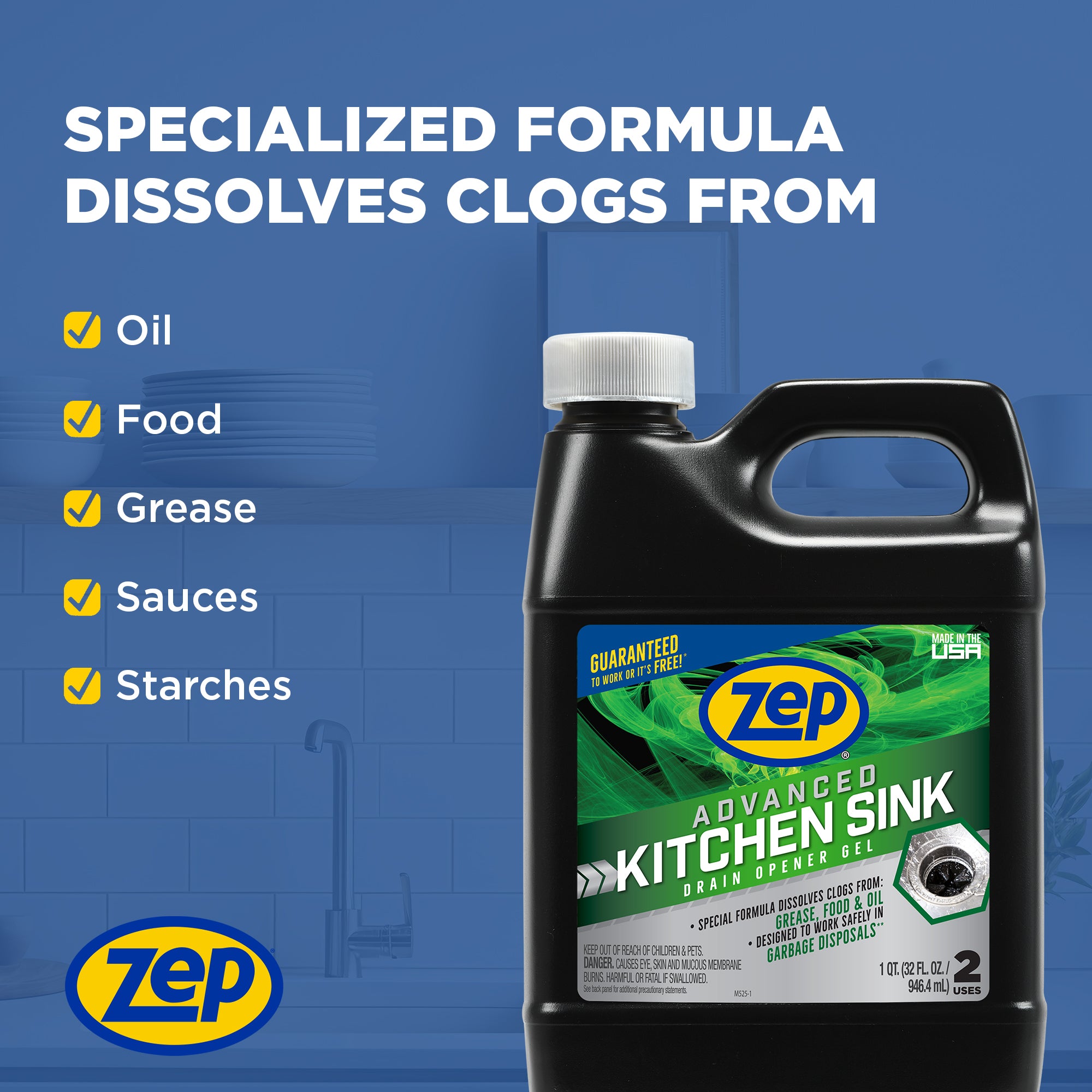 Zep Advanced Kitchen Sink Drain Opener Gel – Works in Standing