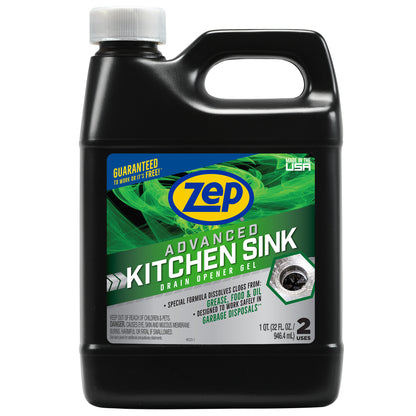 Zep Advanced Kitchen Sink Drain Opener Gel – Works in Standing Water – 32 oz