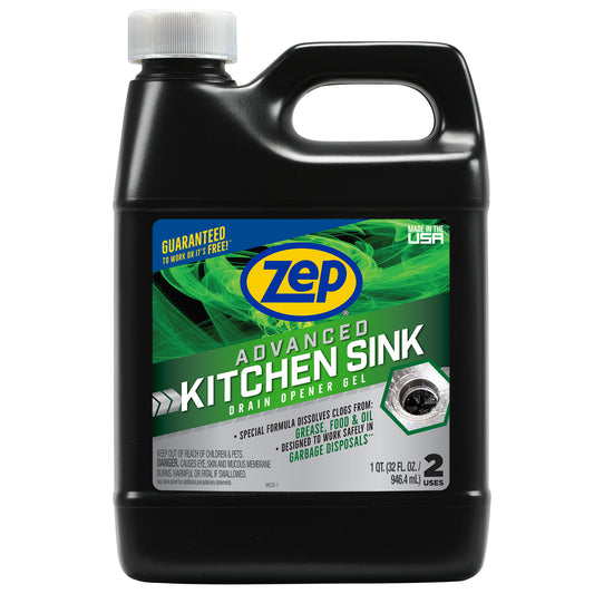 Zep Advanced Kitchen Sink Drain Opener Gel – Works in Standing Water – 32 oz