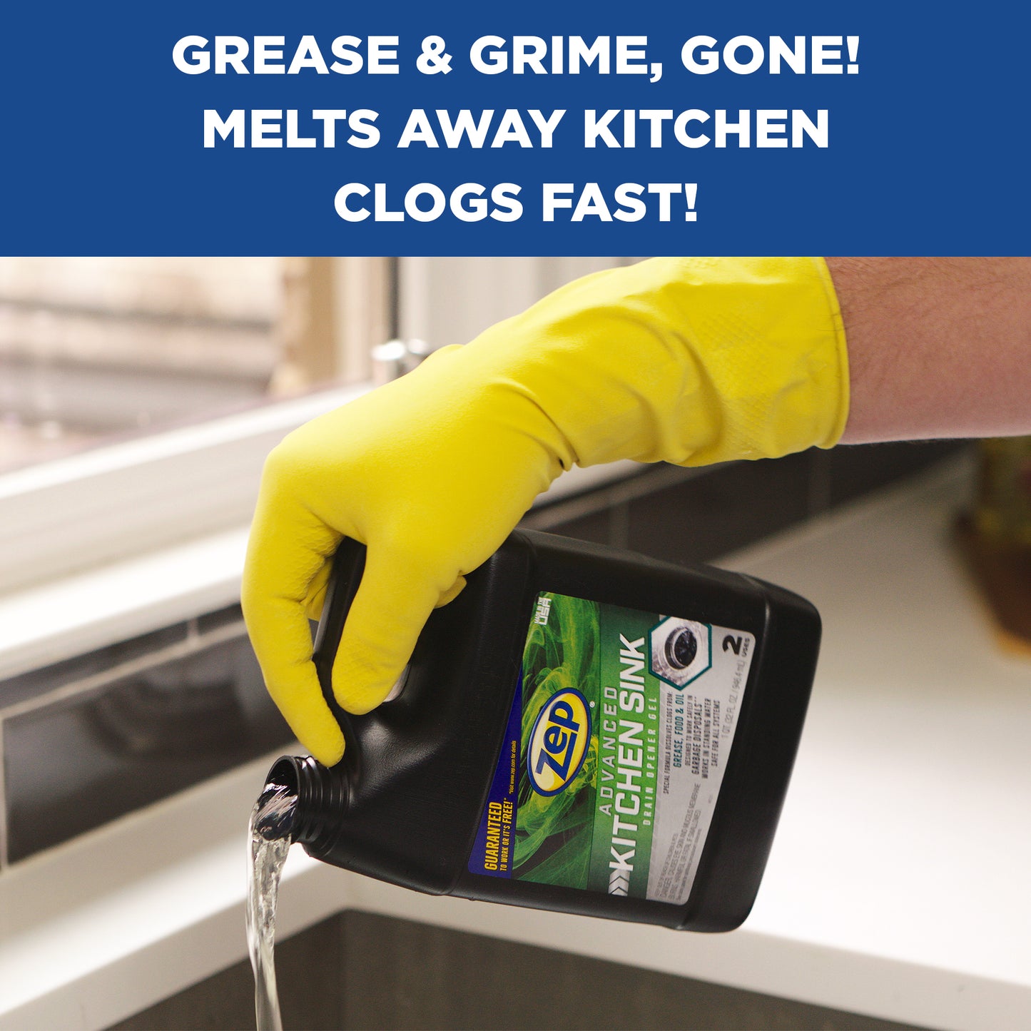 Zep Advanced Kitchen Sink Drain Opener Gel – Works in Standing Water – 32 oz