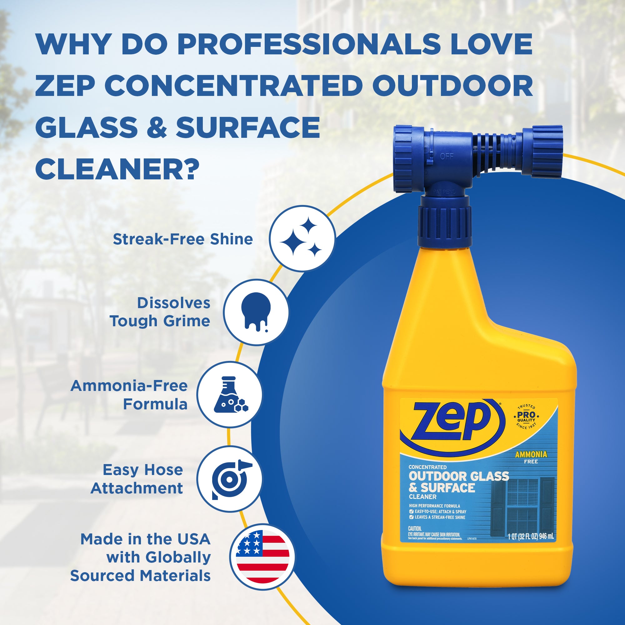 Zep Concentrated Outdoor Glass & Surface Cleaner – Streak-Free