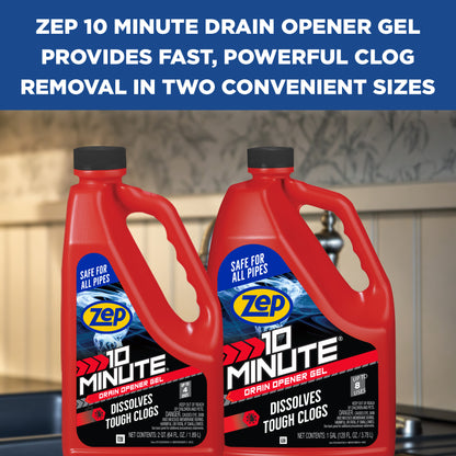 Zep 10 Minute Drain Opener Gel – Dissolves Hair and Clogs – 64 oz