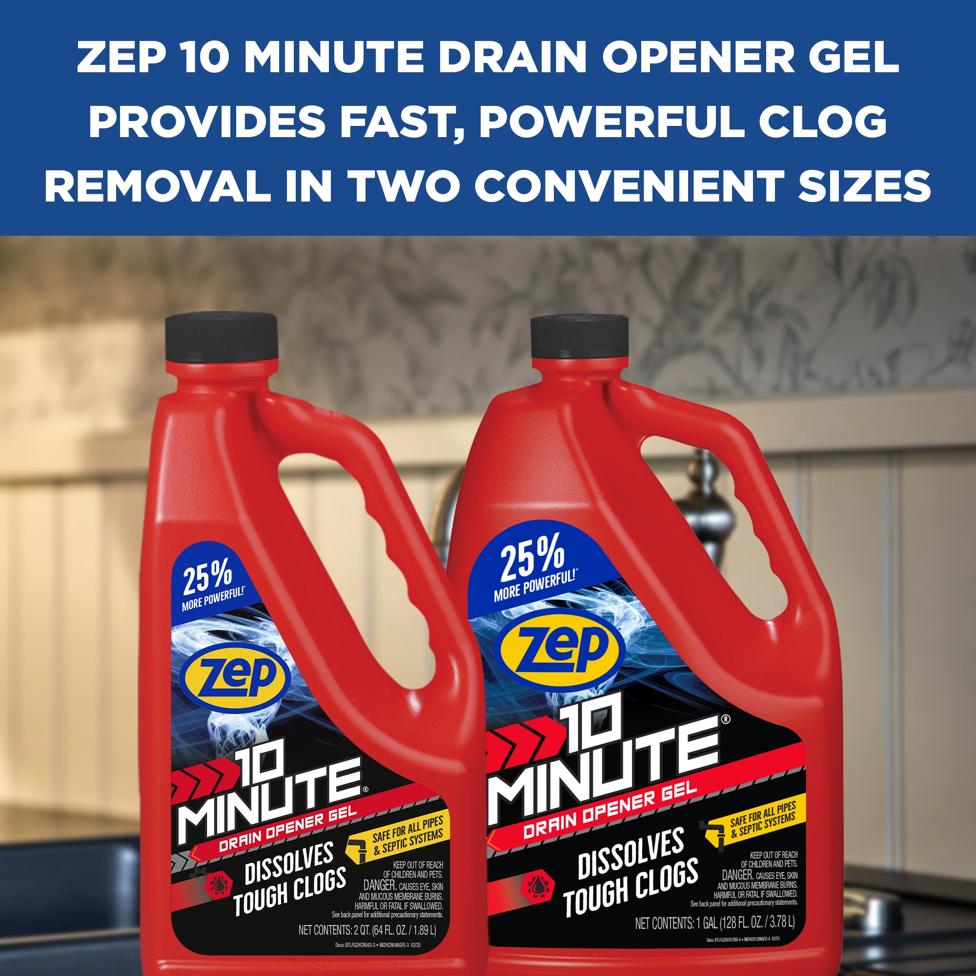 Zep 10 Minute Drain Opener Gel – Dissolves Hair and Clogs – 64 oz