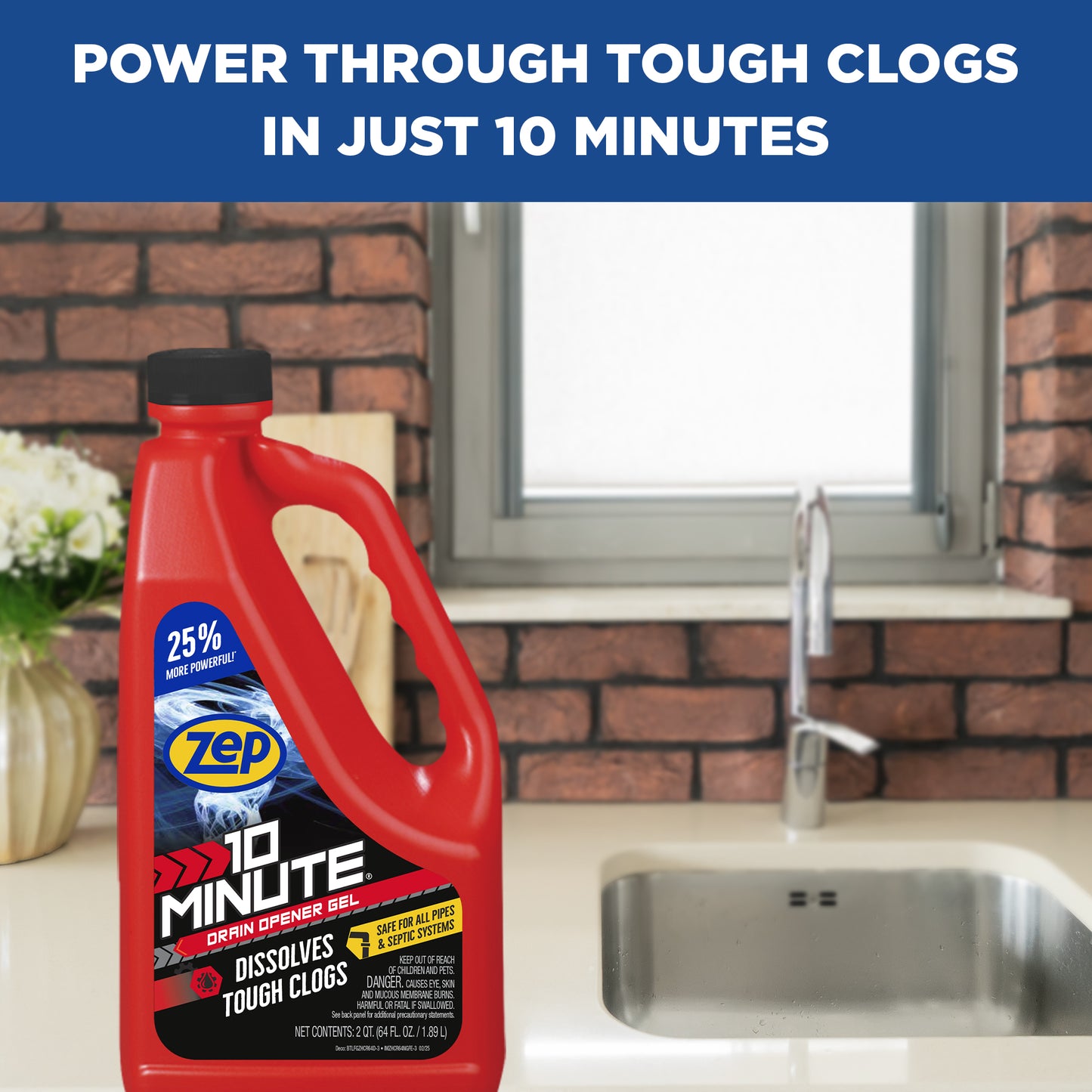 Zep 10 Minute Drain Opener Gel – Dissolves Hair and Clogs – 64 oz