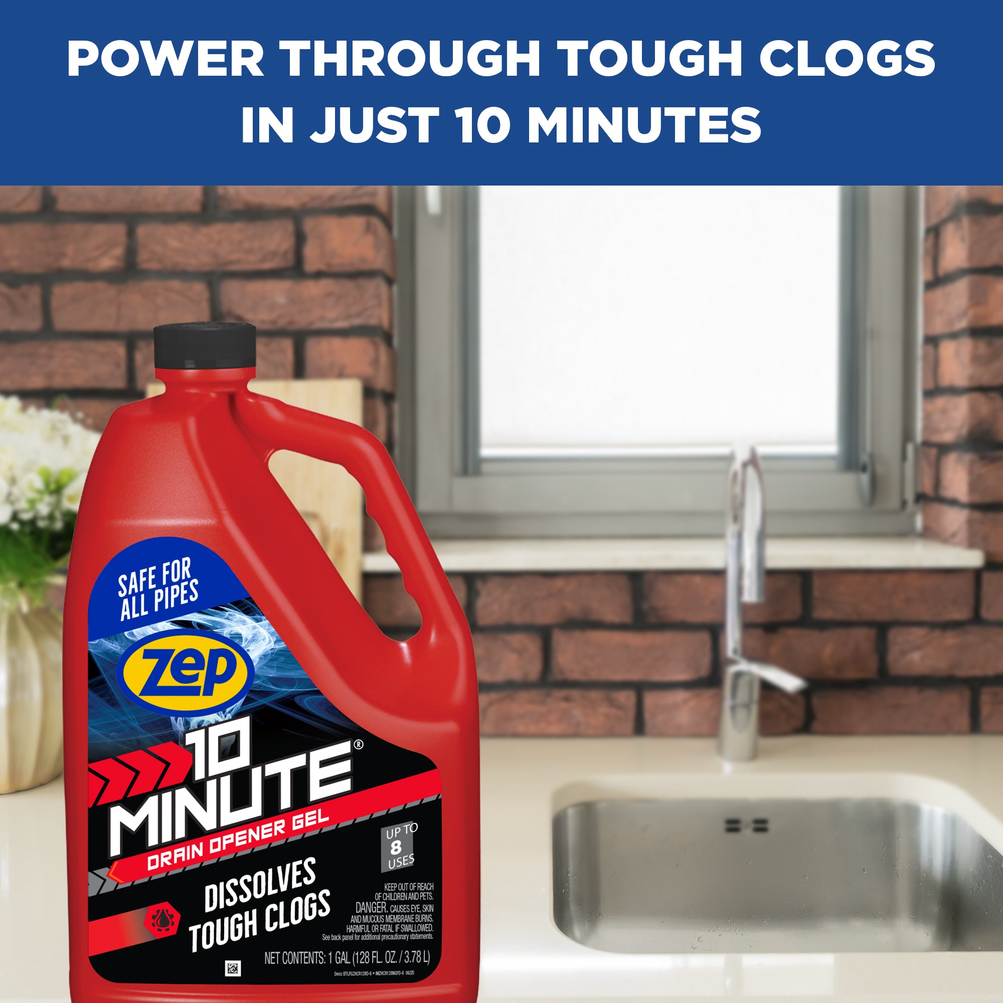 Zep 10 Minute Drain Opener Gel – Dissolves Hair and Clogs – 1