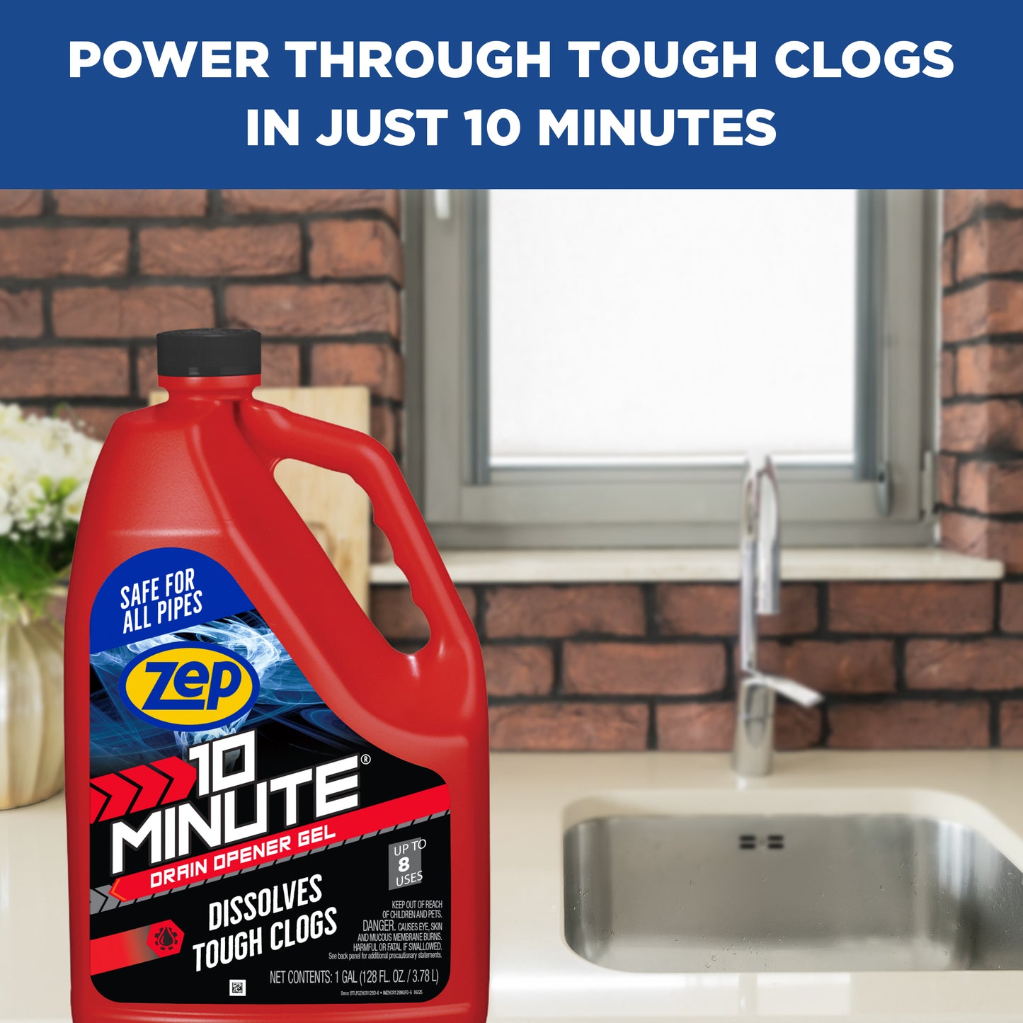 Zep 10 Minute Drain Opener Gel – Dissolves Hair and Clogs – 1 Gallon