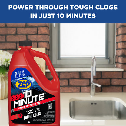 Zep 10 Minute Drain Opener Gel – Dissolves Hair and Clogs – 1 Gallon
