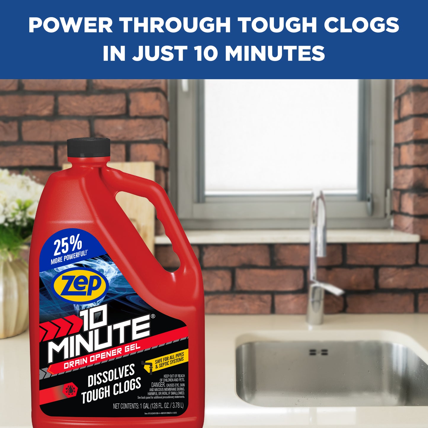 Zep 10 Minute Drain Opener Gel – Dissolves Hair and Clogs – 1 Gallon