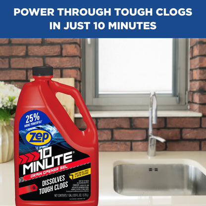 Zep 10 Minute Drain Opener Gel – Dissolves Hair and Clogs – 1 Gallon