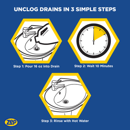 Zep 10 Minute Drain Opener Gel – Dissolves Hair and Clogs – 64 oz