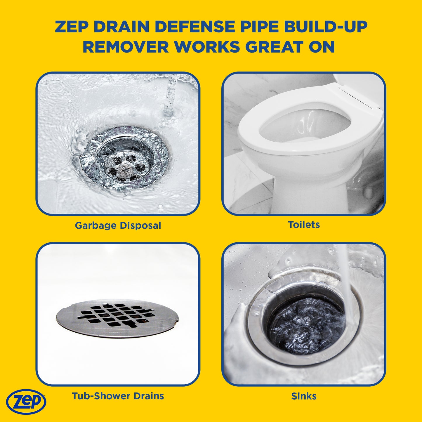 Zep Acidic Toilet Bowl Cleaner Removes Hard Water Stains – 1 Gallon (Case of 4) with Zep Drain Defense - 64 oz (Case of 4) Bundle