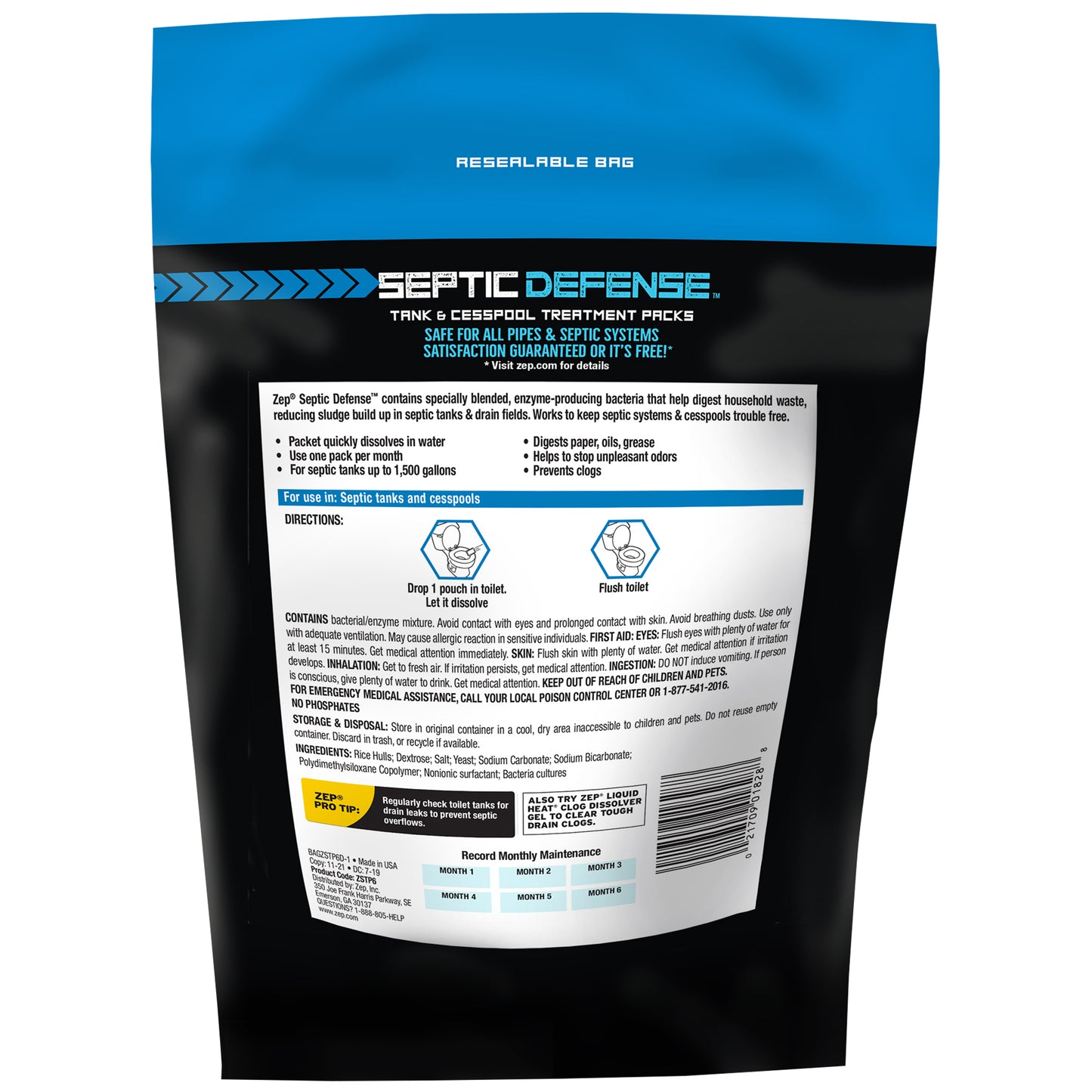 Zep Septic Defense Tank & Cesspool Treatment Packs - 36 Month Supply – 12 oz