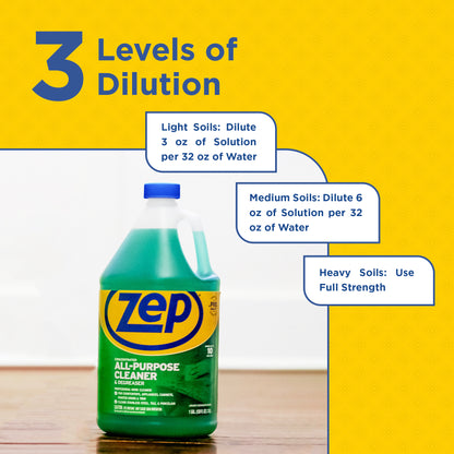 Zep Concentrated All-Purpose Cleaner and Degreaser – Customizable Strength for Any Cleaning Task– 1 Gallon