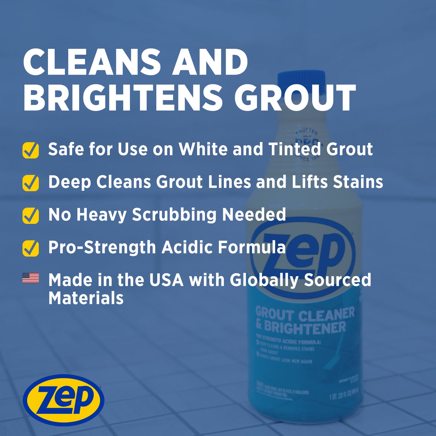 Zep Grout Cleaner & Brightener – Safe on Tinted Grout – 32 oz – Zep Inc.