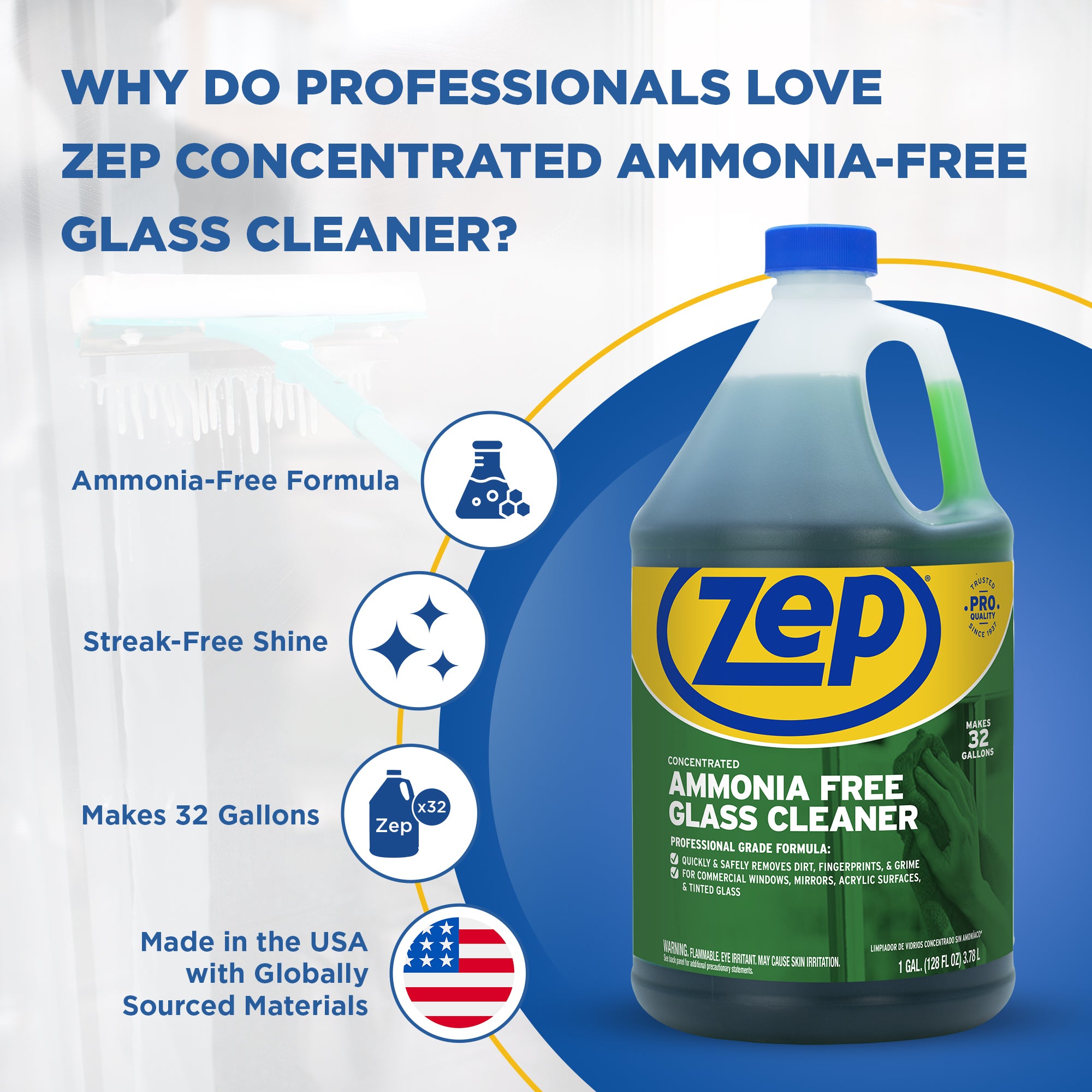 Zep Concentrated Ammonia-Free Glass Cleaner – Perfect for