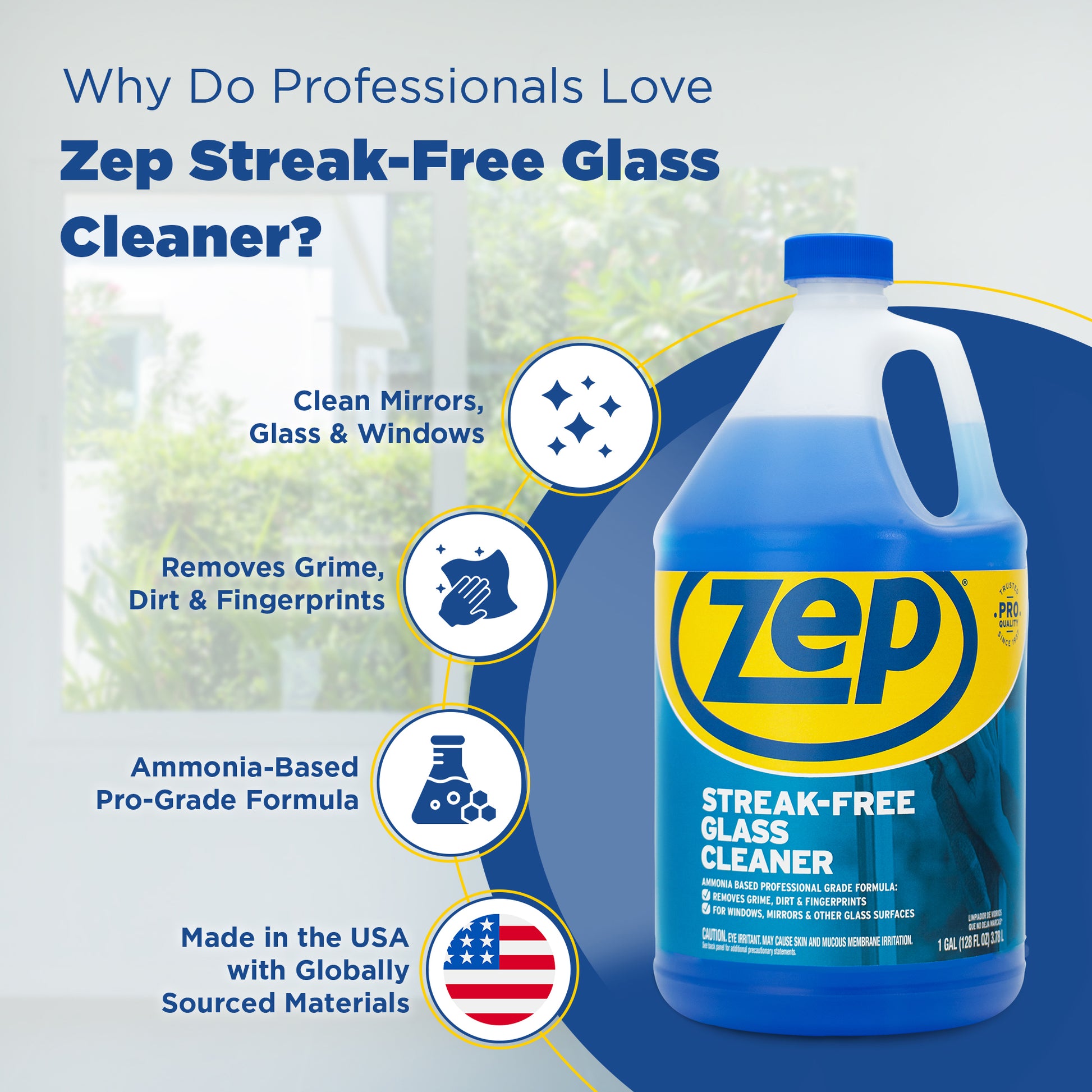 Zep Streak-Free Glass Cleaner Ammonia-Based Formula 1 Gallon Zep Inc. Zep Streak-Free Glass Cleaner Ammonia-Based Formula 1 Gallon Zep Inc.
