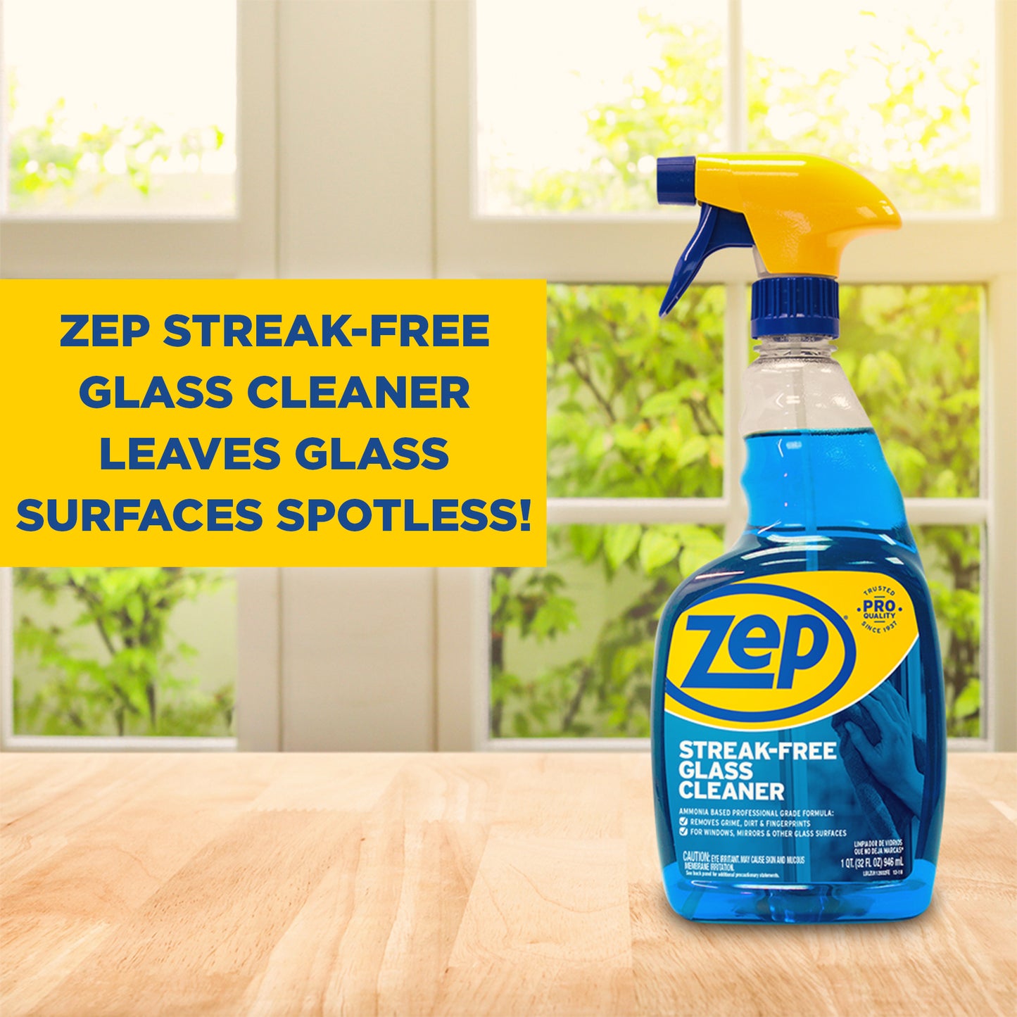 Zep Streak-Free Glass Cleaner – Ammonia-Based Formula – 32 oz
