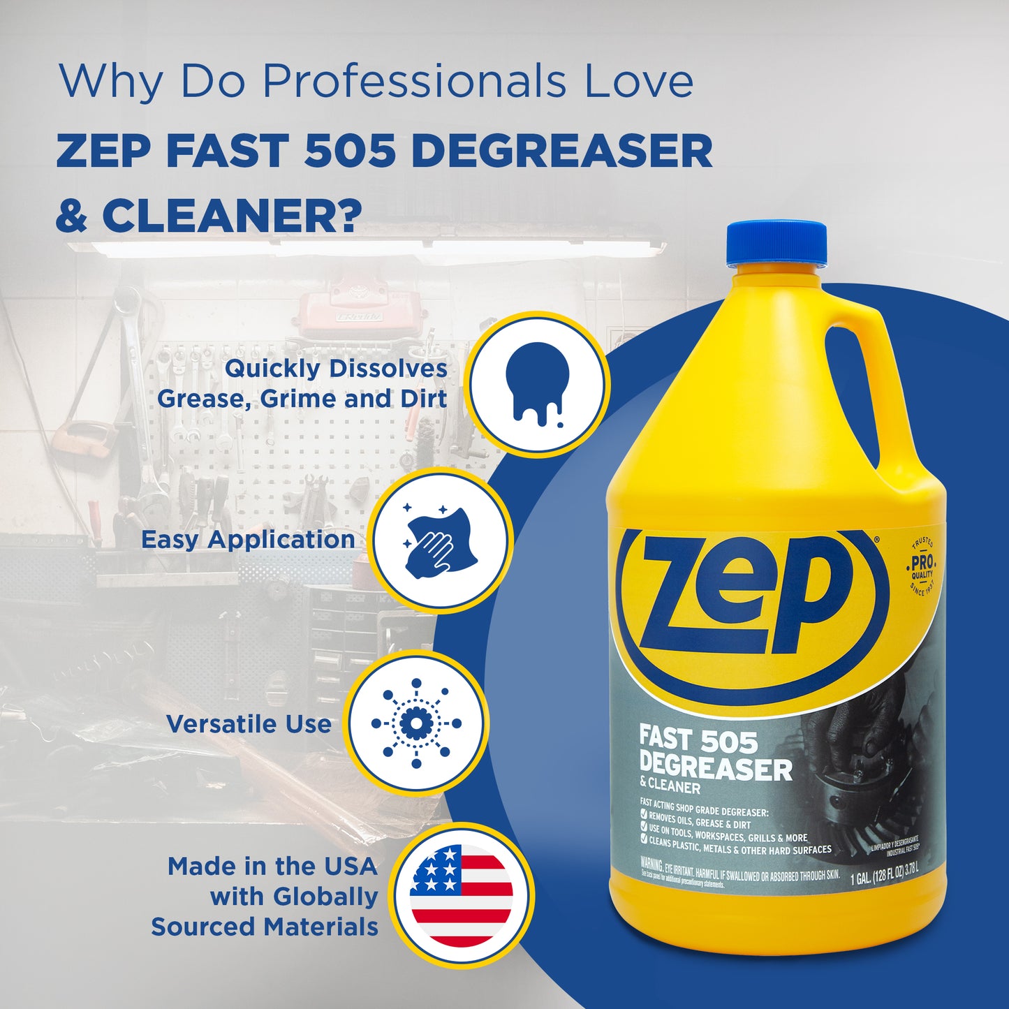 Zep Fast 505 Cleaner and Degreaser – Removes Grease Fast – 1 Galllon