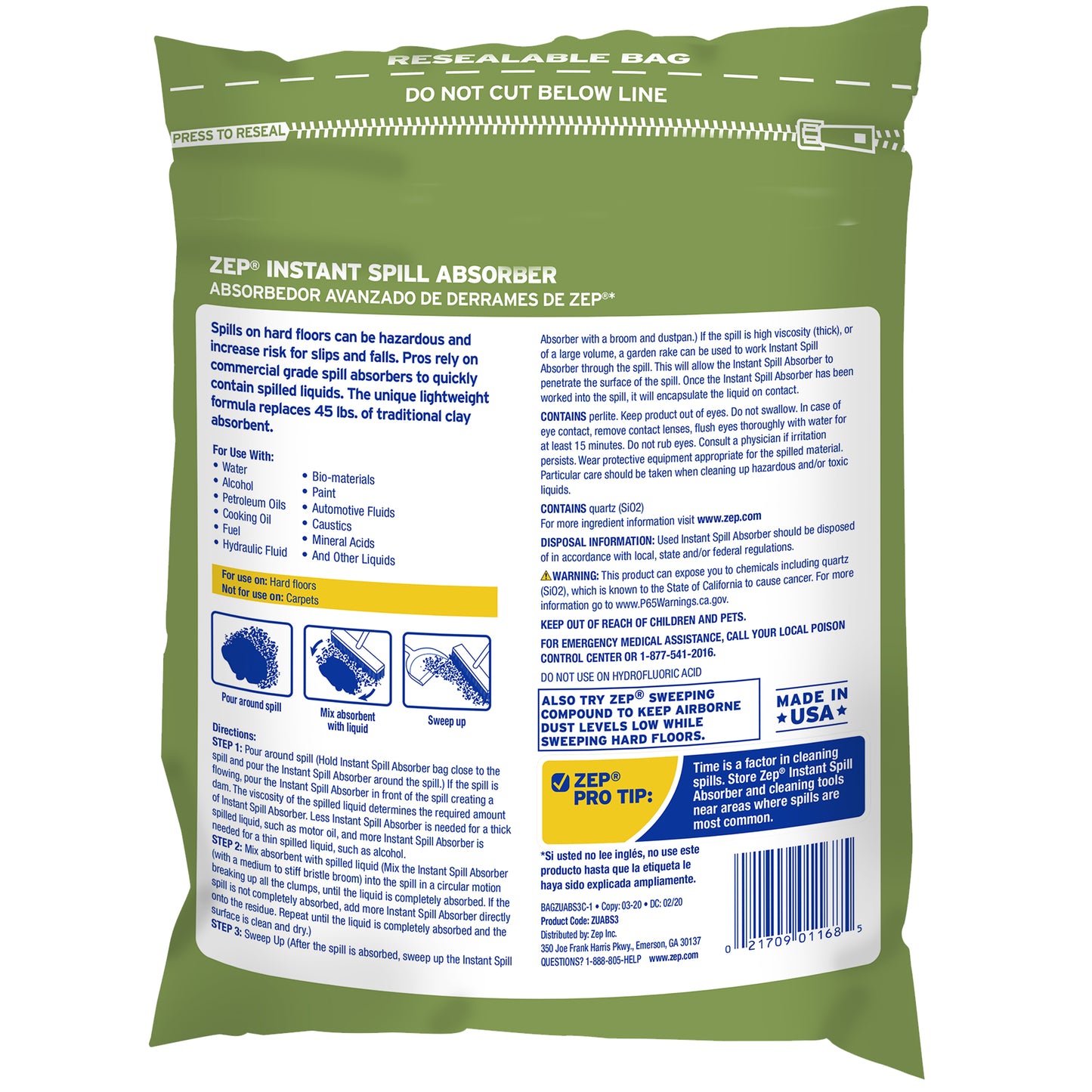 Zep Instant Spill Absorber – 15x More Absorbent Than Clay – 3 lbs